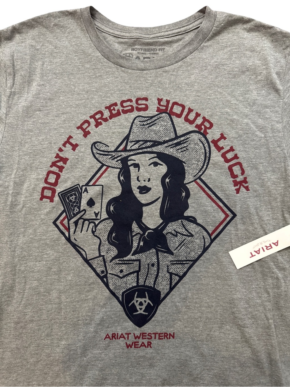 Ariat Western Wear Don’t Press‎ Your Luck T-Shirt Sz M Boyfriend Fit Graphic NWT
